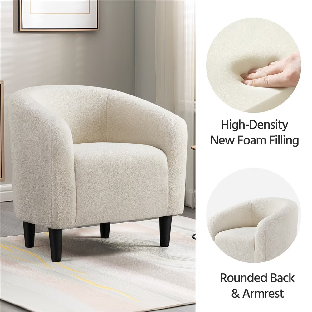 Upholstered Club Chair Boucle Accent Barrel Chair, Ivory