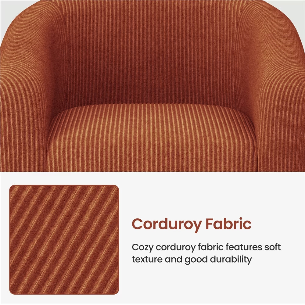 Corduroy Fabric Accent Barrel Chair with Elastic Foam Fills, Brick Red