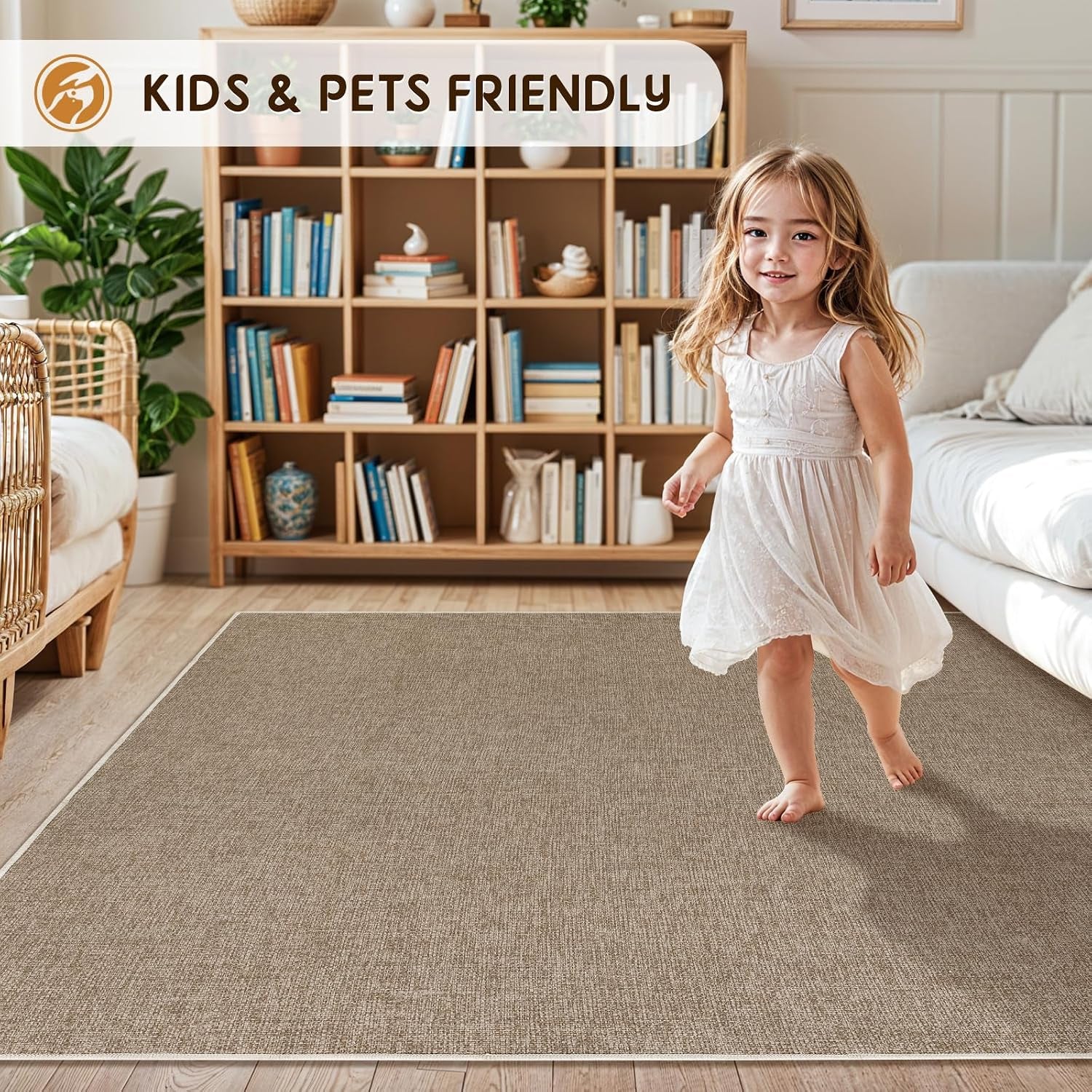 Faux Jute Area Rug Machine Washable Rugs, 8X10 Jute | Soft Area Rugs for Patio， Living Room, Bedroom, Dining Room, Durable, Solid Non Shedding Eco Friendly