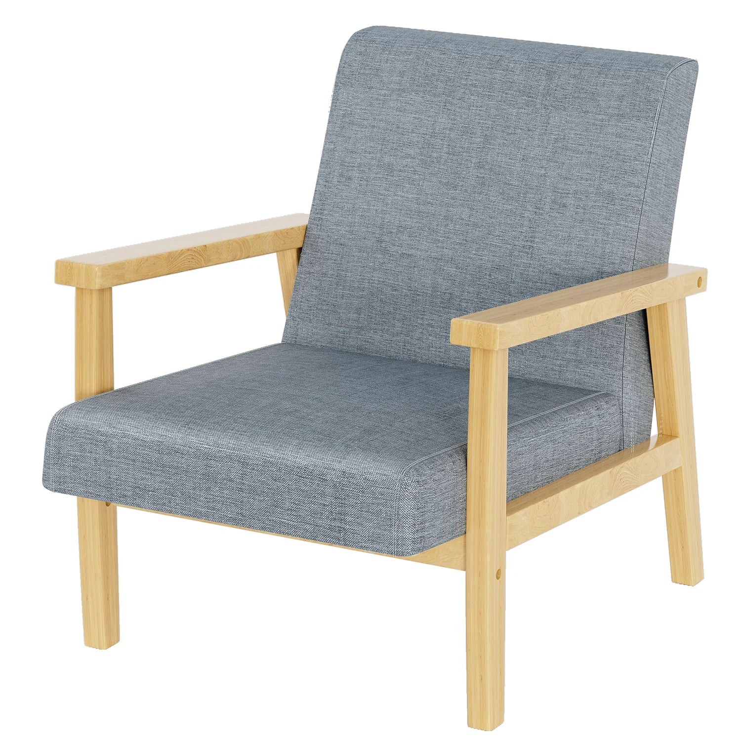 Modern Arm Chair Linen Fabric Upholstered Accent Chair with Solid Wood Frame Gray