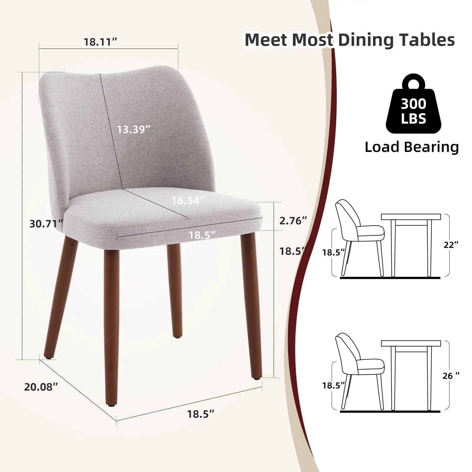 Leather Dining Chairs Set of 2 Upholstered PU Dining Chair with Wood Legs, Wing Backrest, Wooden Kitchen Chairs with Thick Cushi