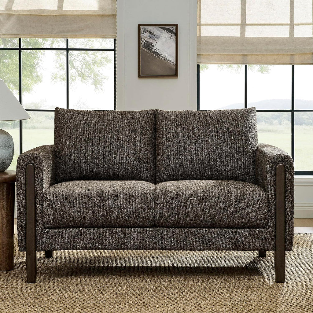 Hawken 54 Inch Boucle Loveseat in Antique Espresso with Wood Legs – Mid-Century Modern Small Space 2-Seater Sofa for Living Room, Bedroom, or Office Lounge