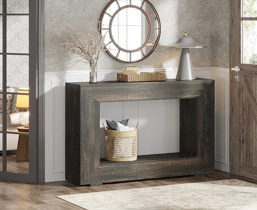 47" Farmhouse Console Table with Storage, Industrial Hallway Sofa Table for Entryway, Living Room