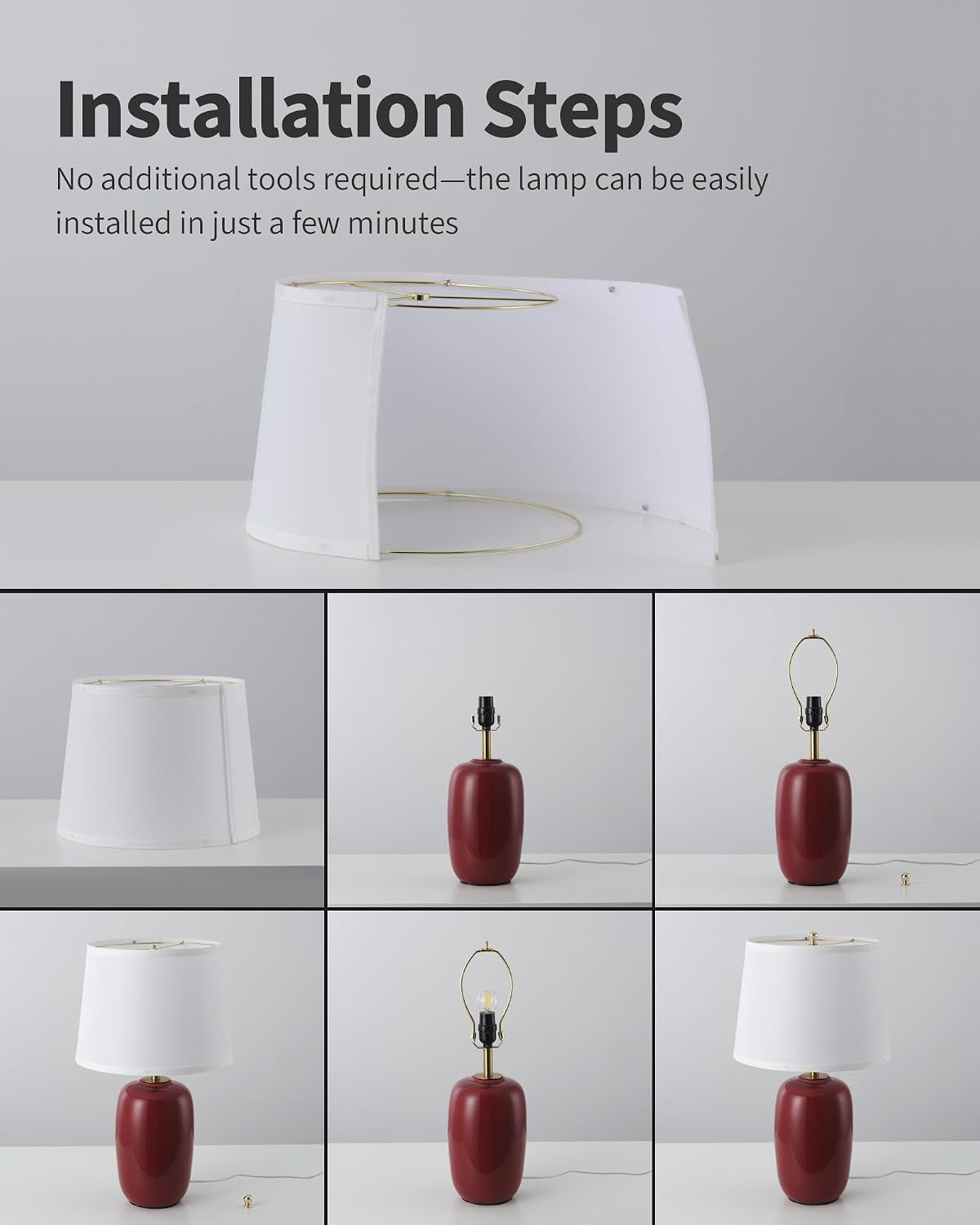 22 Inch White Ceramic Table Lamps Set of 2, Fabric Lampshade Desk Lamp | E26 Socket, Rotary Switch Lighting for Living Room, Office, Bedroom, Nightstand, Reading, Office, Study, Corner, Home Decor