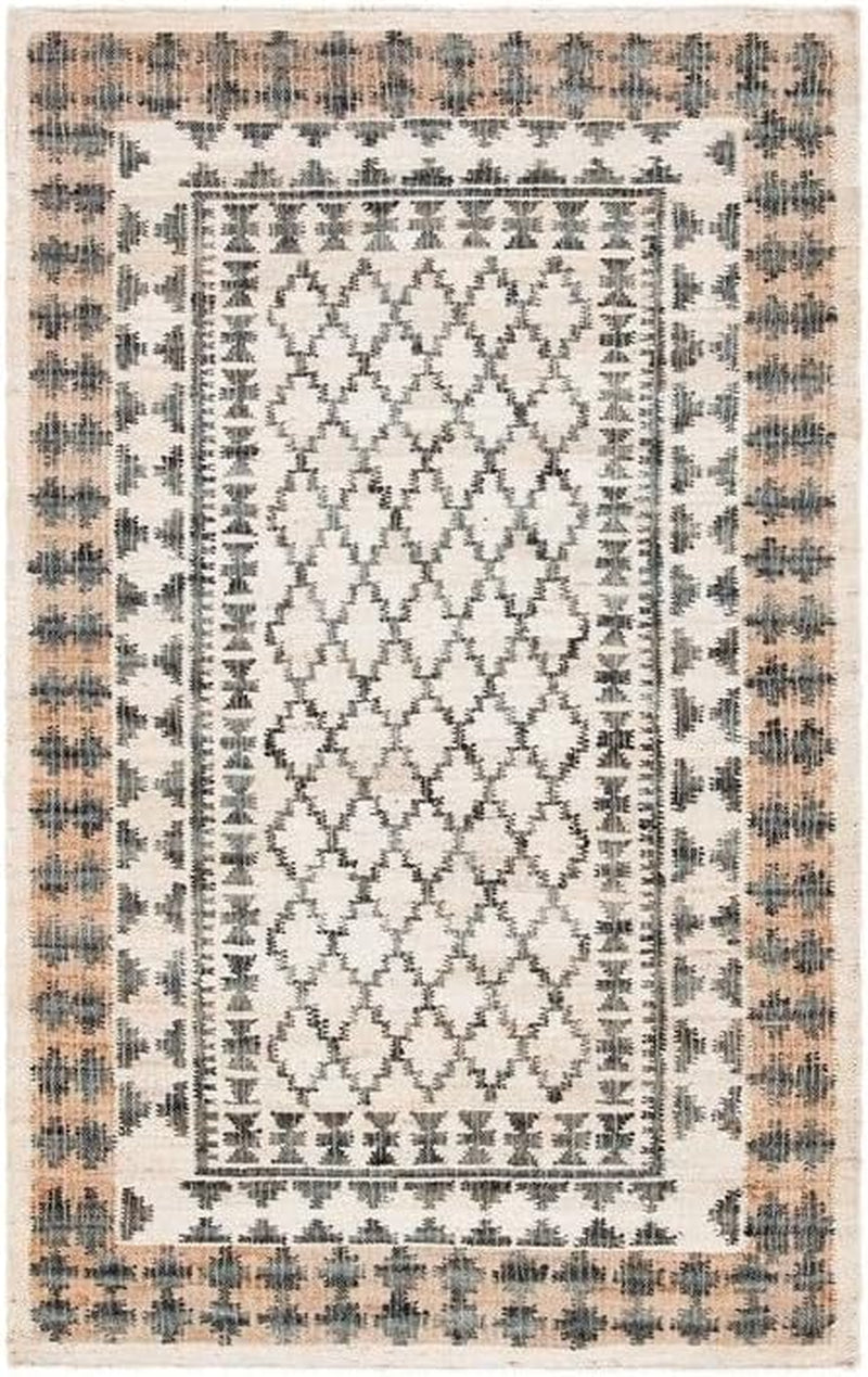 SAFAVIEH Kilim Collection Area Rug - 2'3" X 5', Ivory & Grey, Rustic Geometric Design, Handmade Flatweave Premium Jute, Ideal for the Living Room, Bedroom, Dining Room (KLM755A-25)