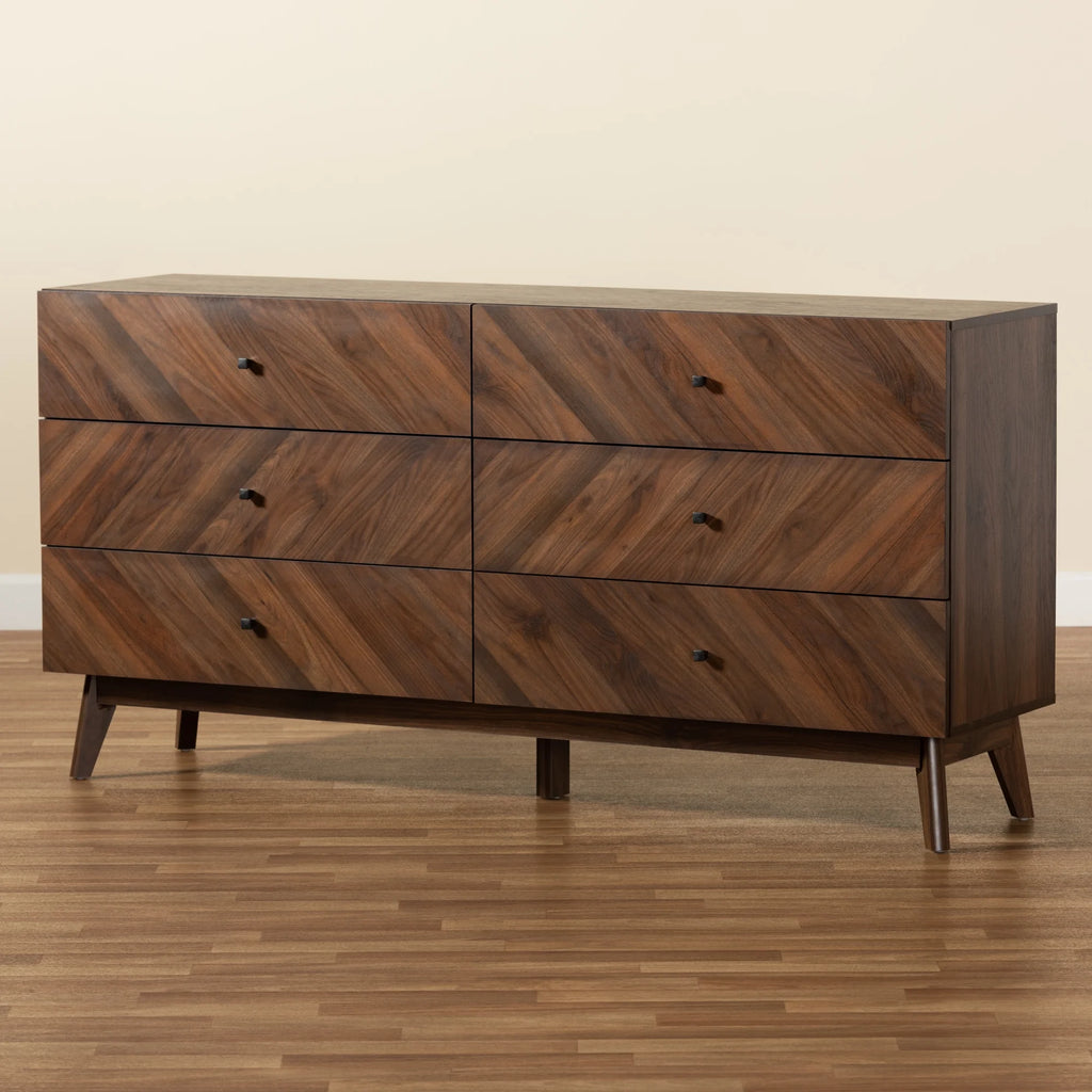 Hartman Mid-Century Modern Walnut Brown Finished Wood 6-Drawer Dresser