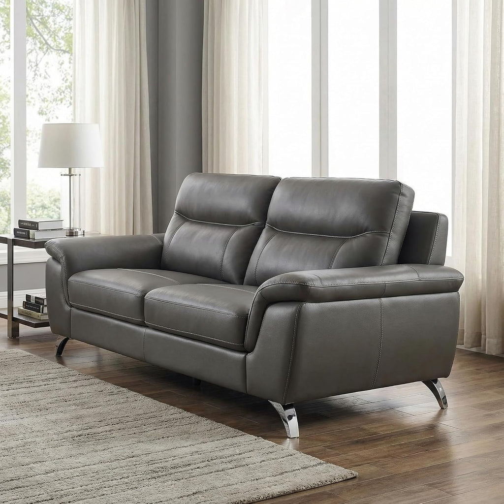 Chicago Genuine Leather Sofa, Dark Grey 79"