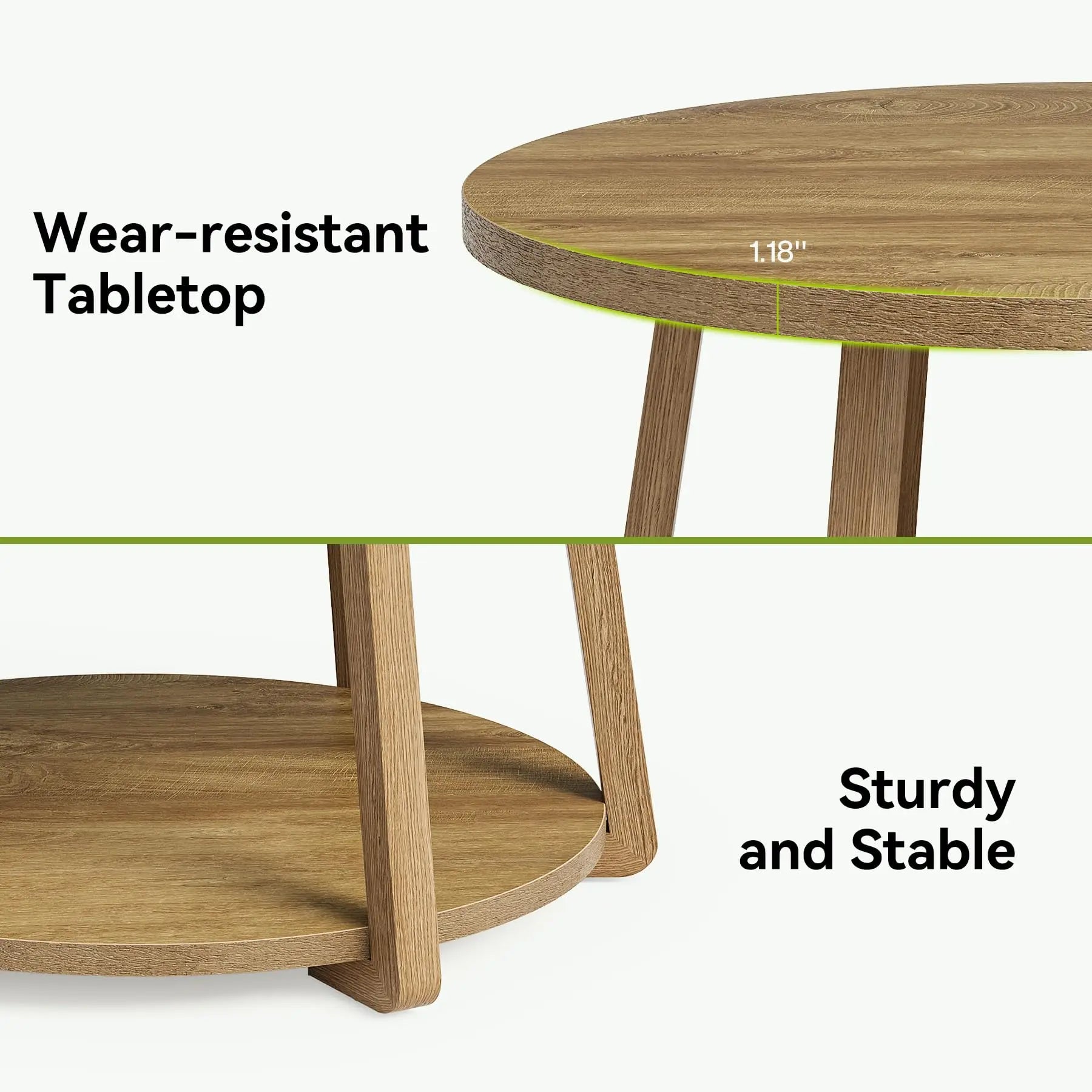 round Coffee Table, 2-Tier Center Table with Storage, Wooden Legs, for Living Room, Bedroom, Easy Assembly