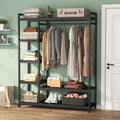 Free Standing Wood Closet Clothes Rack, Grament Rack with Shelves, Hanging Racks for Clothes Clothing Rack for Bedrom