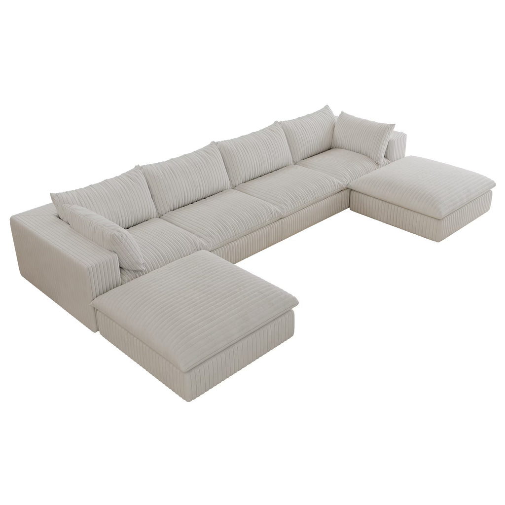 157.6” Corduroy Modular Sectional Sofa,U Shaped Sectional Sofa Couches with Movable Ottoman Chaise,Deep Seat Comfy Cloud Sofa for Living Room,Beige
