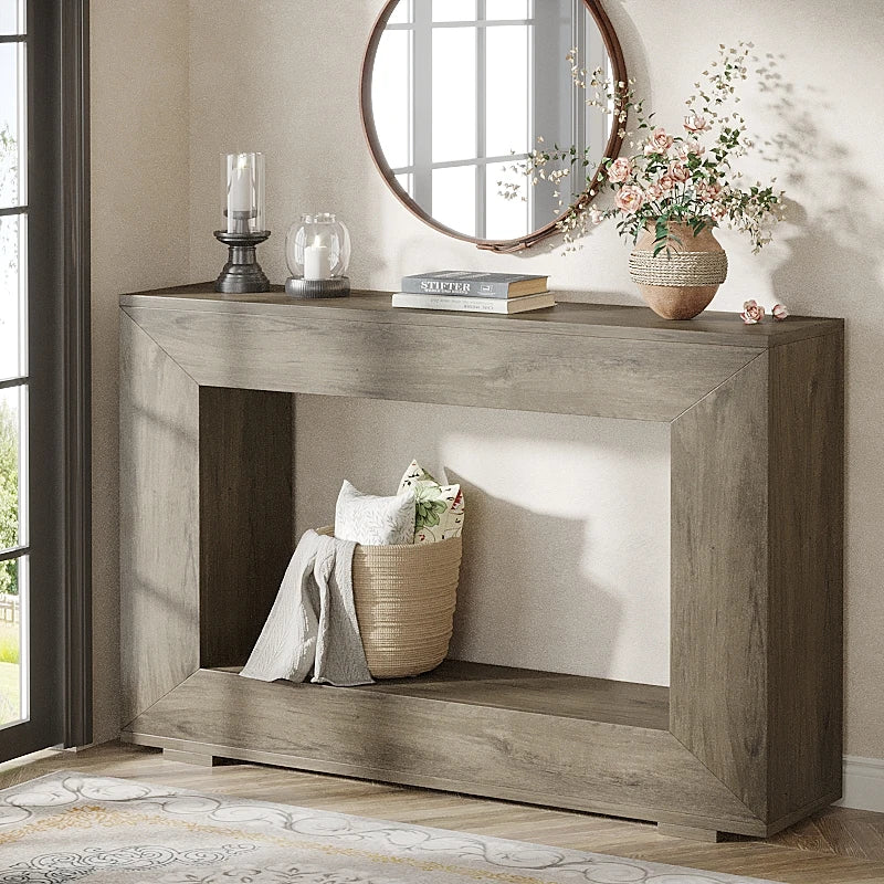 47" Farmhouse Console Table with Storage, Industrial Hallway Sofa Table for Entryway, Living Room