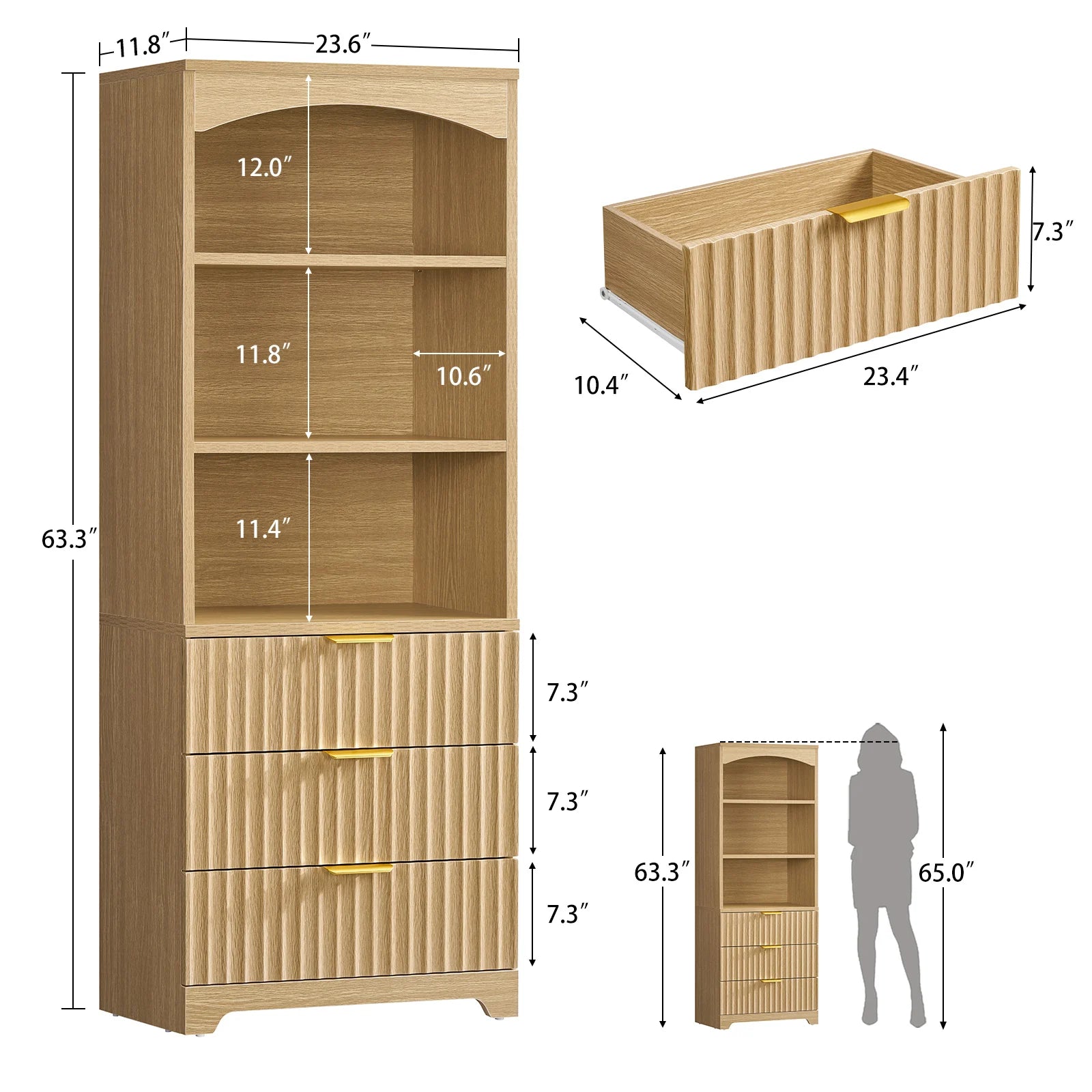 Tall Bookshelf, Bookshelves and Bookcases with Drawers