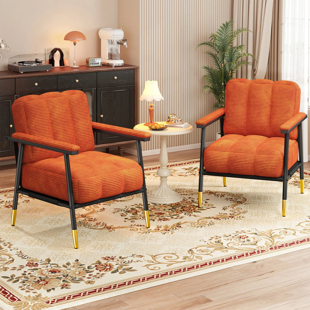 Modern Living Room Chair, Upholstered Armchair with Thick Cushion, Mid-Century Accent Chair with Metal Frame for Bedroom, Balcony and Porch