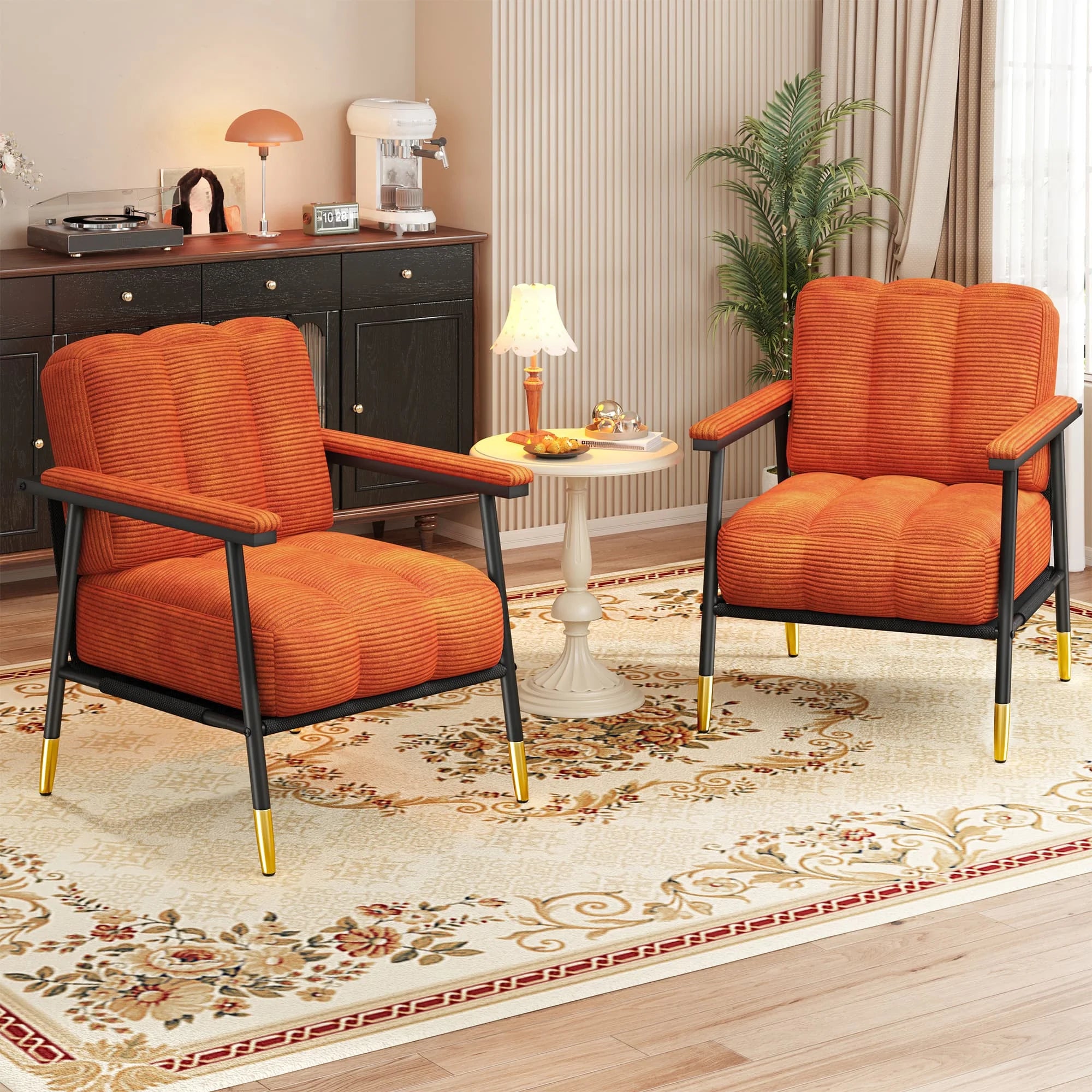 Modern Living Room Chair, Upholstered Armchair with Thick Cushion, Mid-Century Accent Chair with Metal Frame for Bedroom, Balcony and Porch