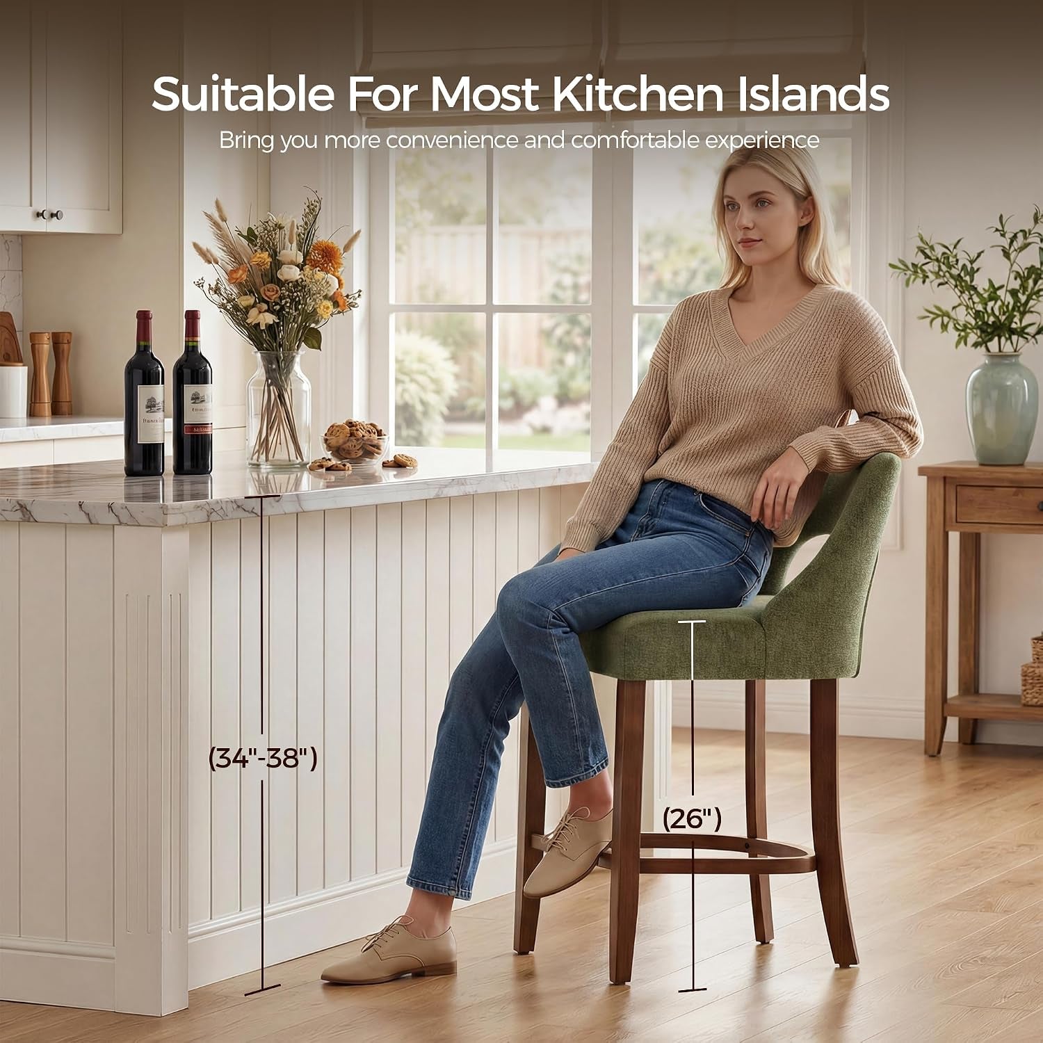Green upholstered counter stools set of four