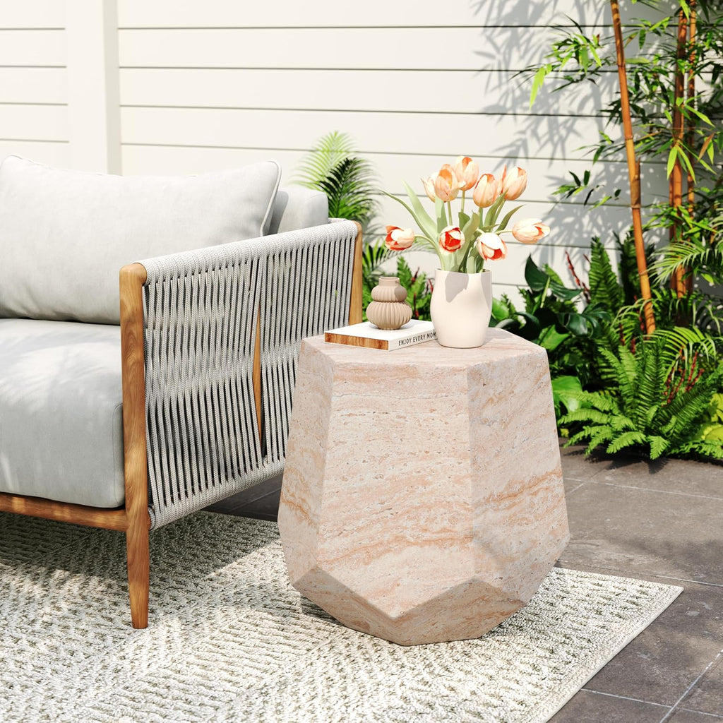 Beige travertine hexagonal side table