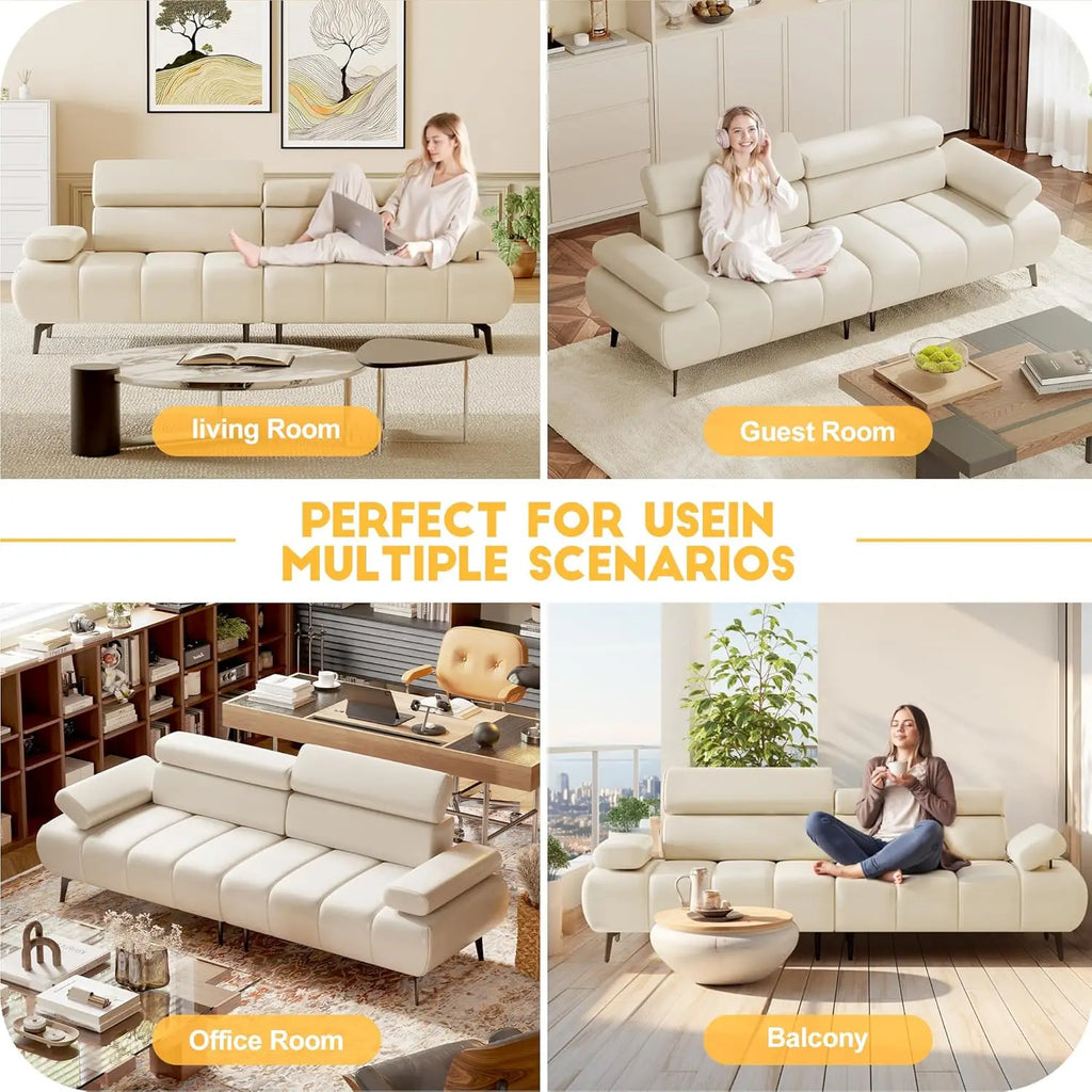 3 Seater Sofa Bed, Convertible Futon Sleeper Sofa with Reclining Faux Leather Couch, Split Modular Design, Adjustable Armrests & Headrests