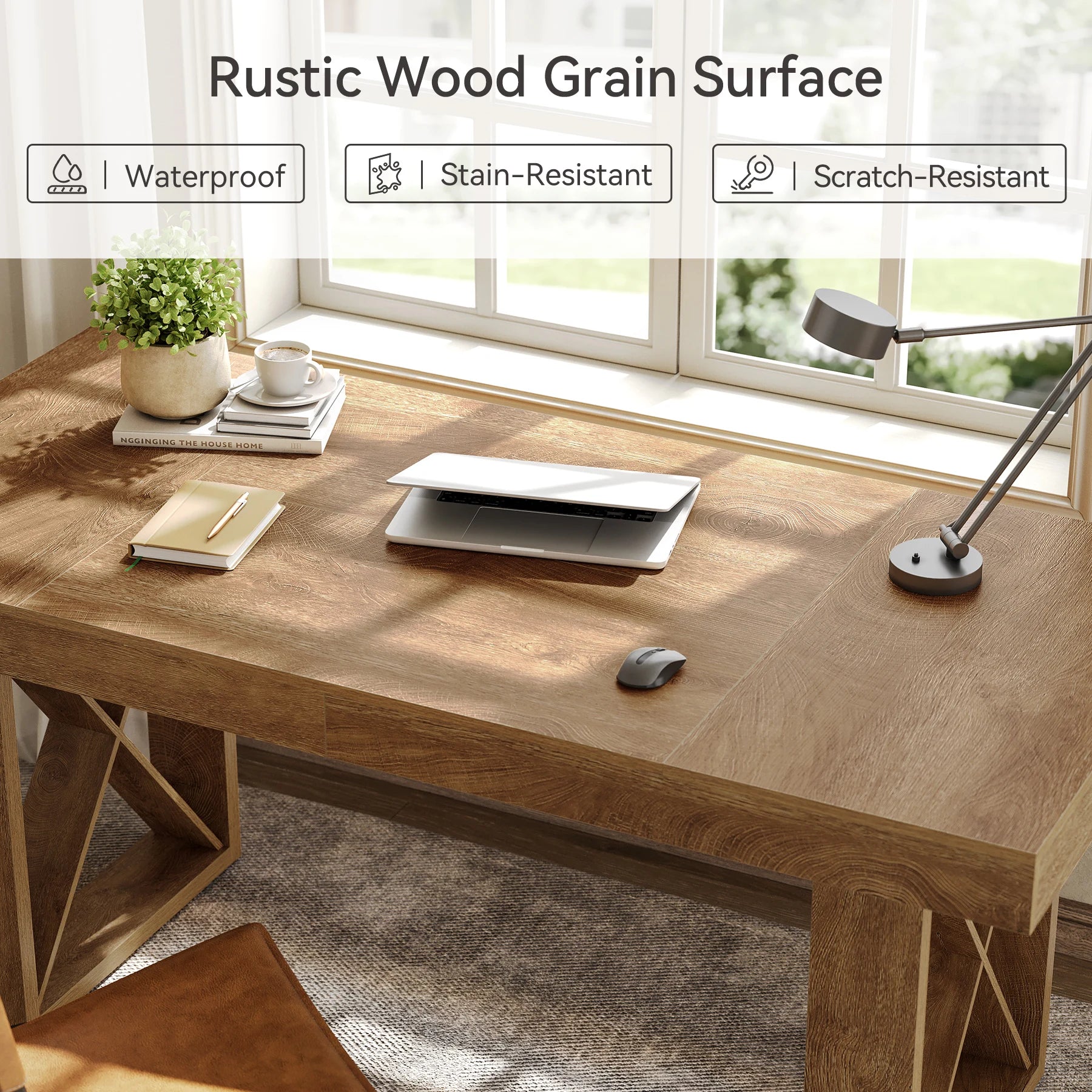 63-Inch Dining Table for 4-6 People, Farmhouse Thick Appearance Design, Rectangle Kitchen Table for Dining Room, Living Room, Brown