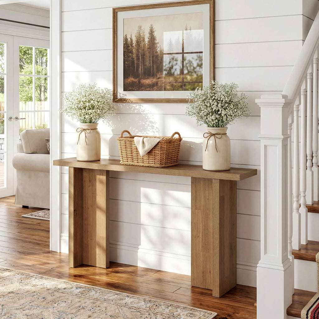 63 Inch Modern Console Table, Narrow Entryway Table with Wood Grain, Minimalist Sofa Table for Living Room, Hallway, Foyer, Entryway, Rustic Oak