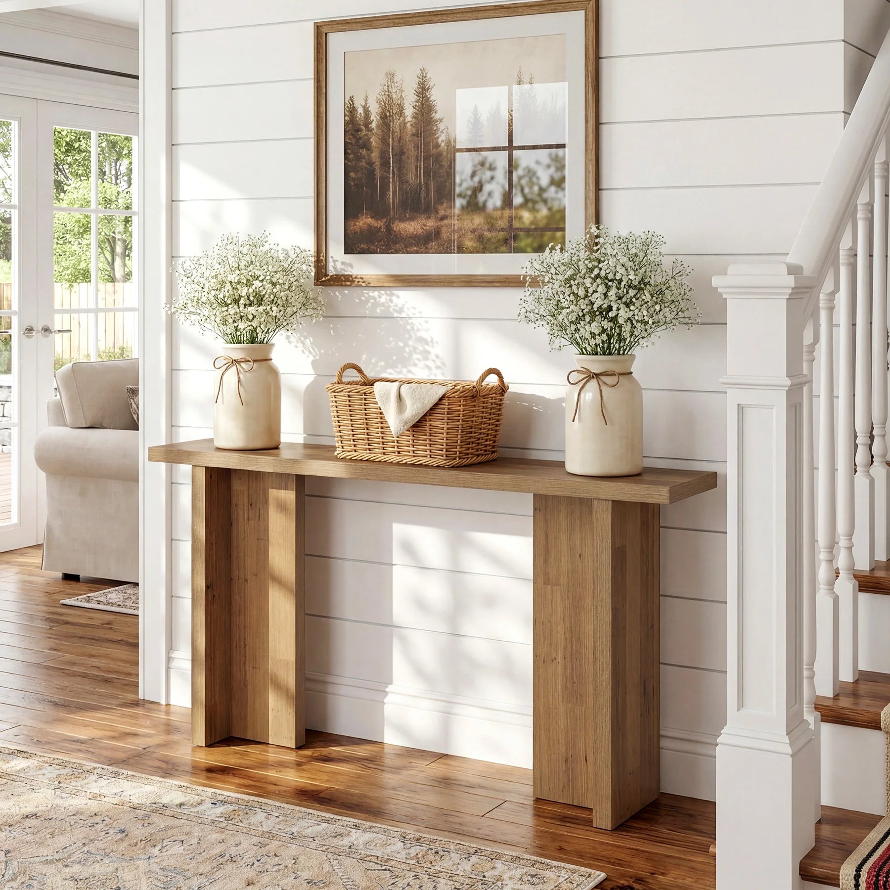 63 Inch Modern Console Table, Narrow Entryway Table with Wood Grain, Minimalist Sofa Table for Living Room, Hallway, Foyer, Entryway, Rustic Oak