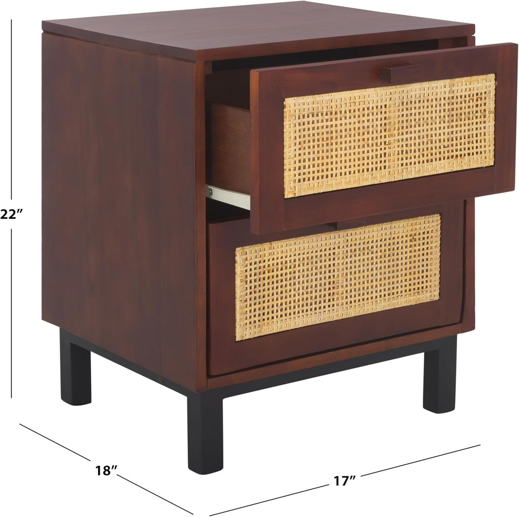 SAFAVIEH Home Collection - Erica 2-Drawer Nightstand Table, Natural Wood & Rattan Cane Bedside Storage (NST4006D)