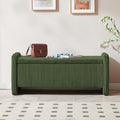 44" Upholstered Storage Bench, Wood Frame Entryway Bench with Storage for Bedroom & Living Room, Corduroy Olive Green