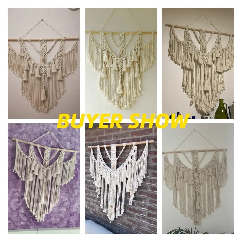 Big Macrame Wall Hanging Tapestry with Tassels Hand Woven Nordic Style for Living Room Bedroom House Art Decor Boho Decoration