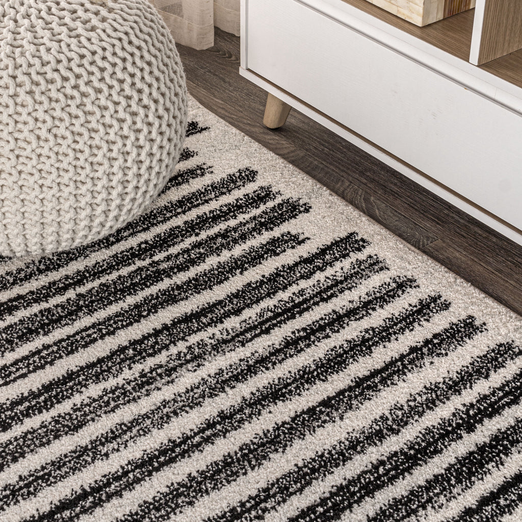 MOROCCAN HYPE 8 X 10 Area Rug, Khalil Berber Stripe - Cream/Black, MOH207A-8
