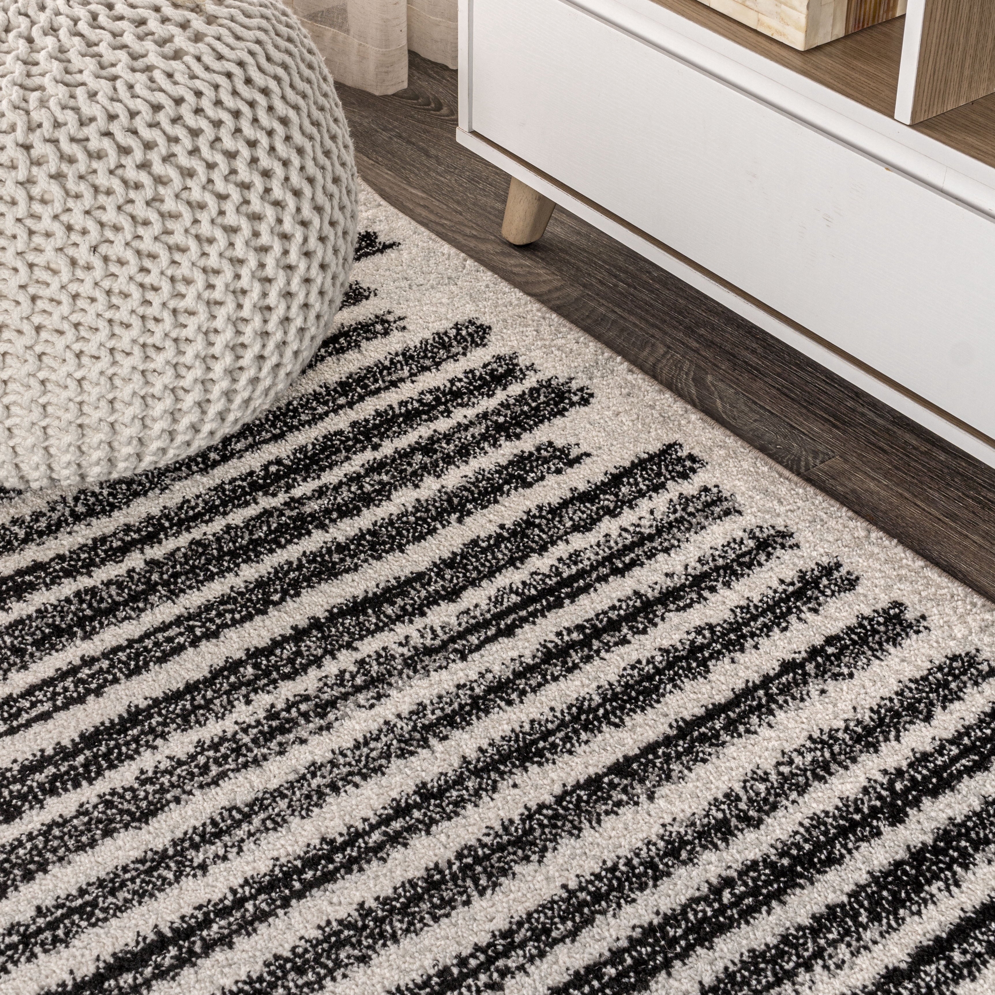 MOROCCAN HYPE 8 X 10 Area Rug, Khalil Berber Stripe - Cream/Black, MOH207A-8