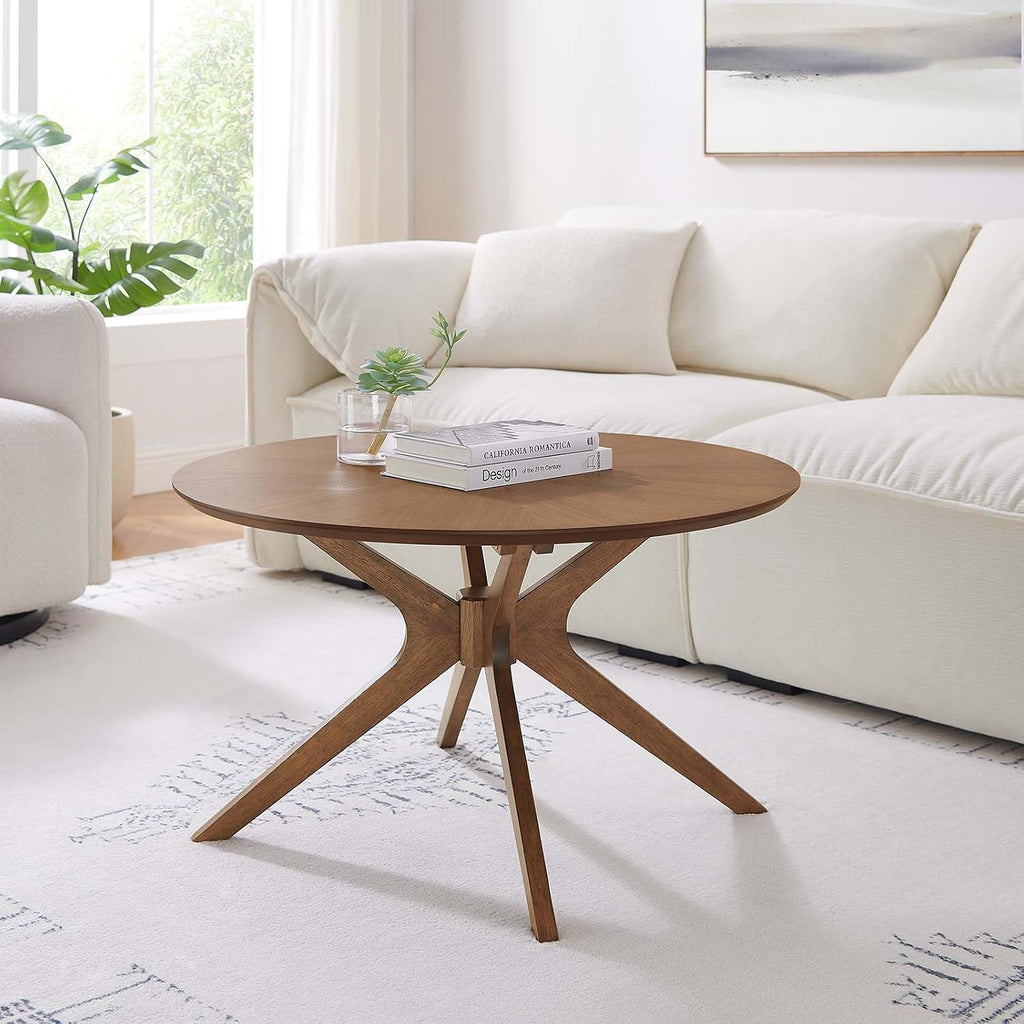 EEI-6557-WAL Crossroads round Wood Coffee Table, Walnut