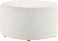 Callum 29 Inch round Ottoman in Heathered Weave Ivory - Heathered Woven Fabric - Versatile Upholstered Coffee Table and Footrest - Couch Ottoman - Living Room Accent Table