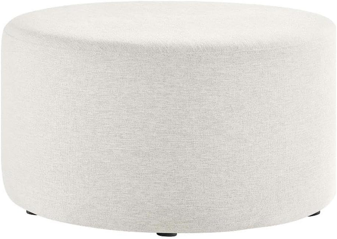 Callum 29 Inch round Ottoman in Heathered Weave Ivory - Heathered Woven Fabric - Versatile Upholstered Coffee Table and Footrest - Couch Ottoman - Living Room Accent Table