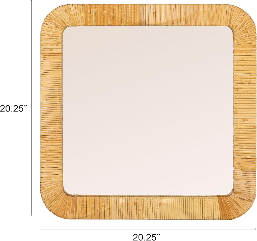 Natural square rattan wall mirror