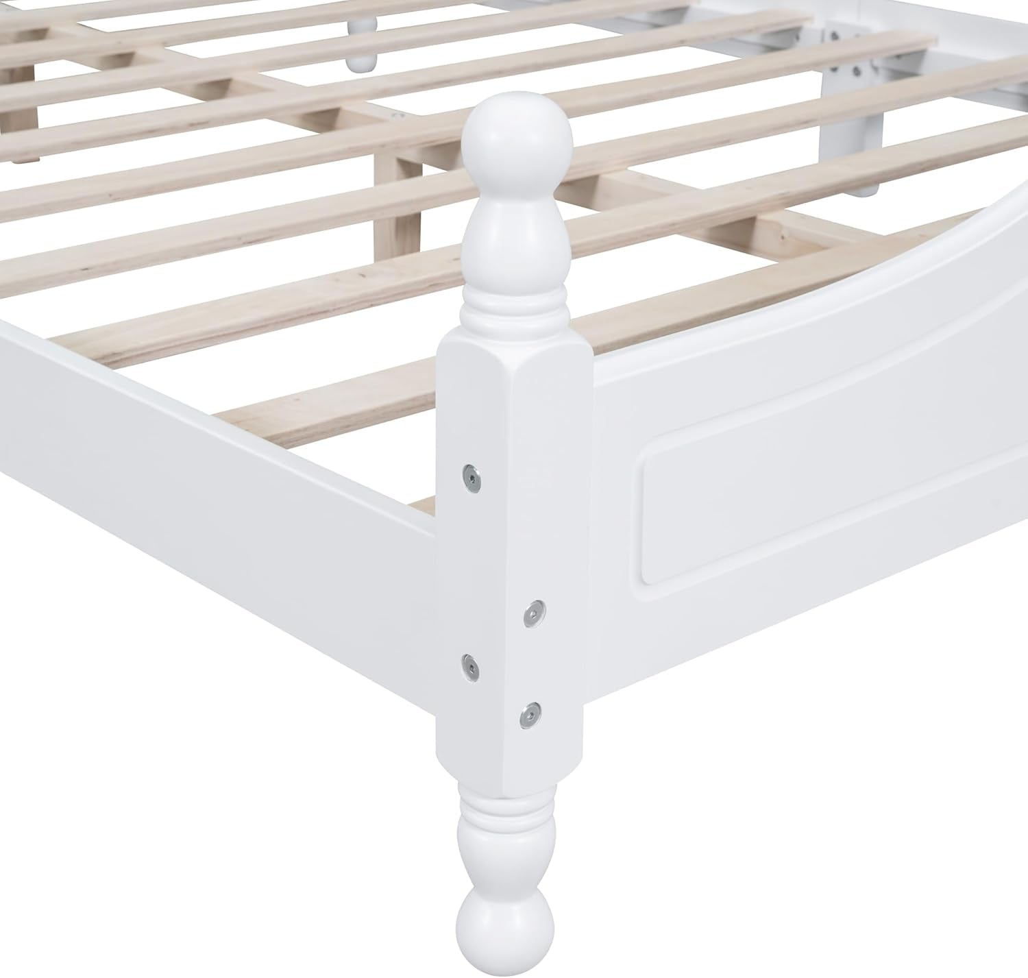 Modern Farmhouse Wood Platform Bed with Headboard, Queen Bed Frame with Wood Slat Support White