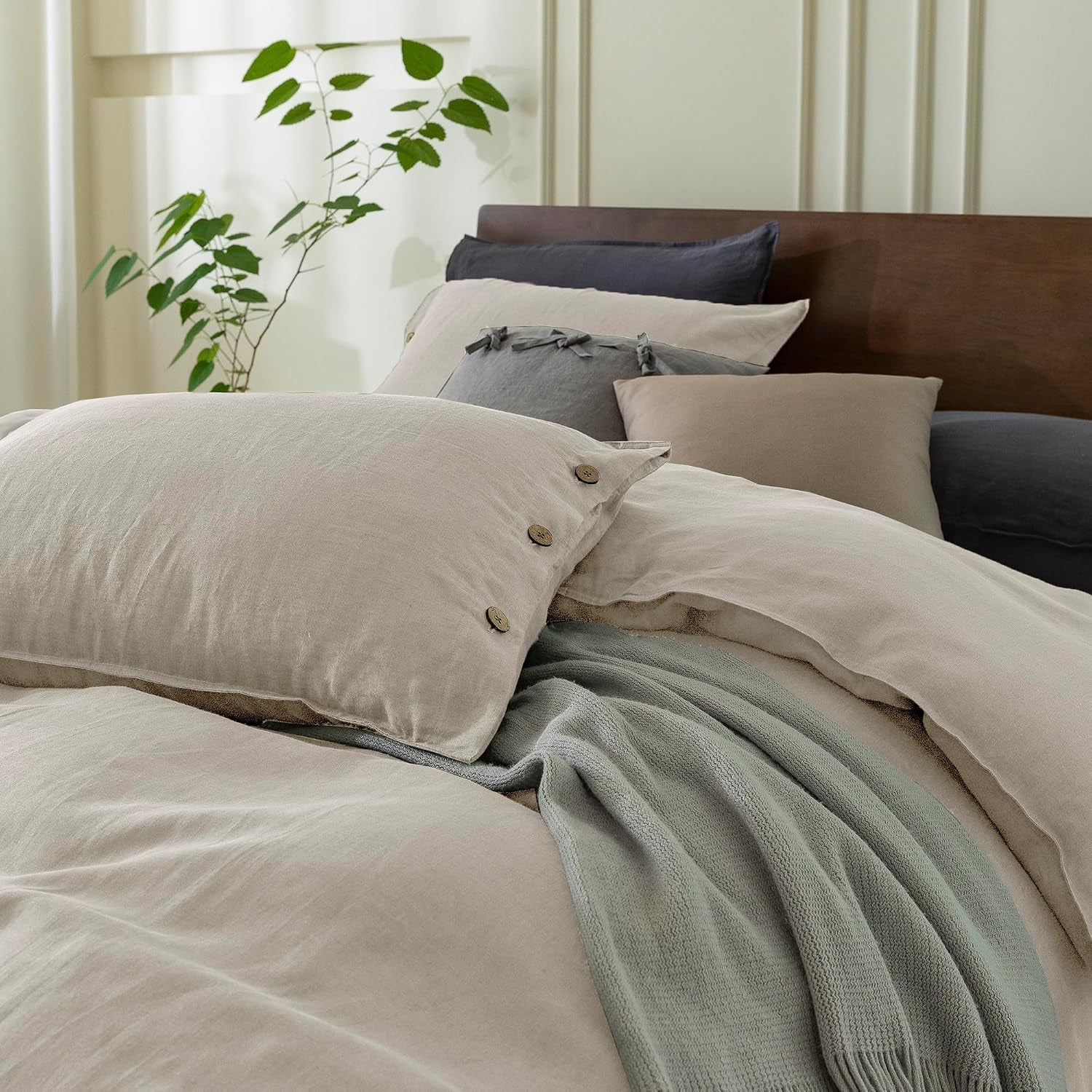 100% Pure Linen Duvet Cover Set King Size 104X90 Inch 3 Pieces (1 Duvet Cover, 2 Pillowcases) Soft and Breathable for All Season with Coconut Button Closure, Suitable for Hot Sleepers
