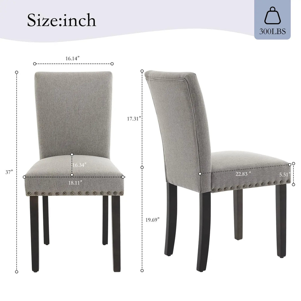 Upholstered Parsons Dining Chairs Set of 2, Fabric Padded Kitchen Chairs with Nailhead Trim & Sturdy Wood Legs, Modern Mid-Century Accent Seating for Living Room, Dining Room, Breakfast Nook