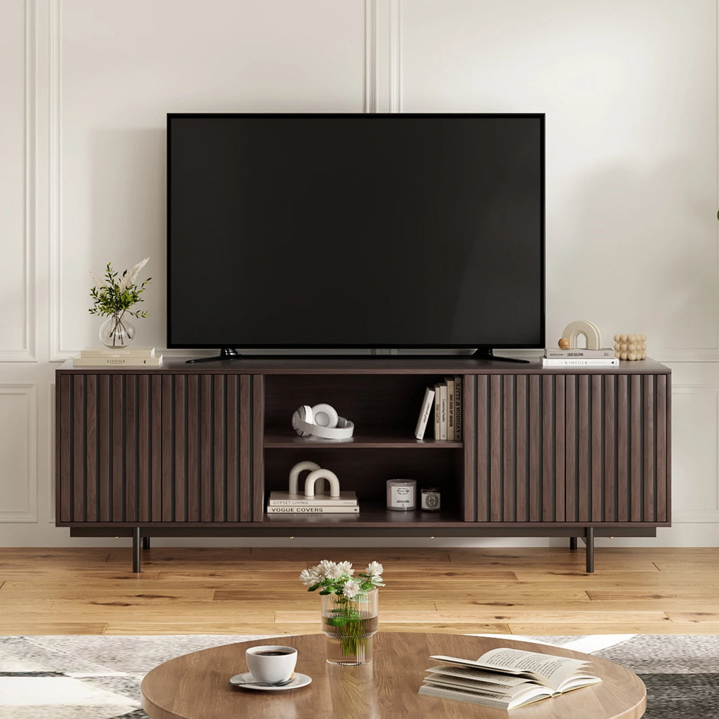 Wood TV Stand for Tvs up to 75", Modern Entertainment Center with Storage & Open Shelf, for Living Room, Bedroom