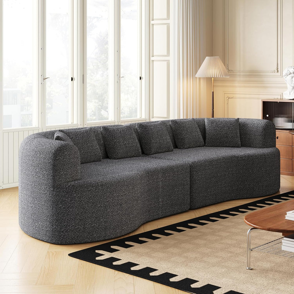 106.3" Curved Sectional Sofa, Oversized Cloud Couch with 6 Pillows, | Deep Seat Sofa for Living Room, Guest, Bedroom, No Assembly Required, Gray