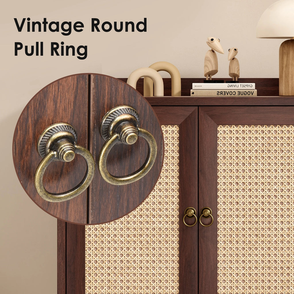 Sideboard Buffet Cabinet with Storage, Mid Century Modern Bar Liquor Cabinet with Rattan Doors for Dining Room