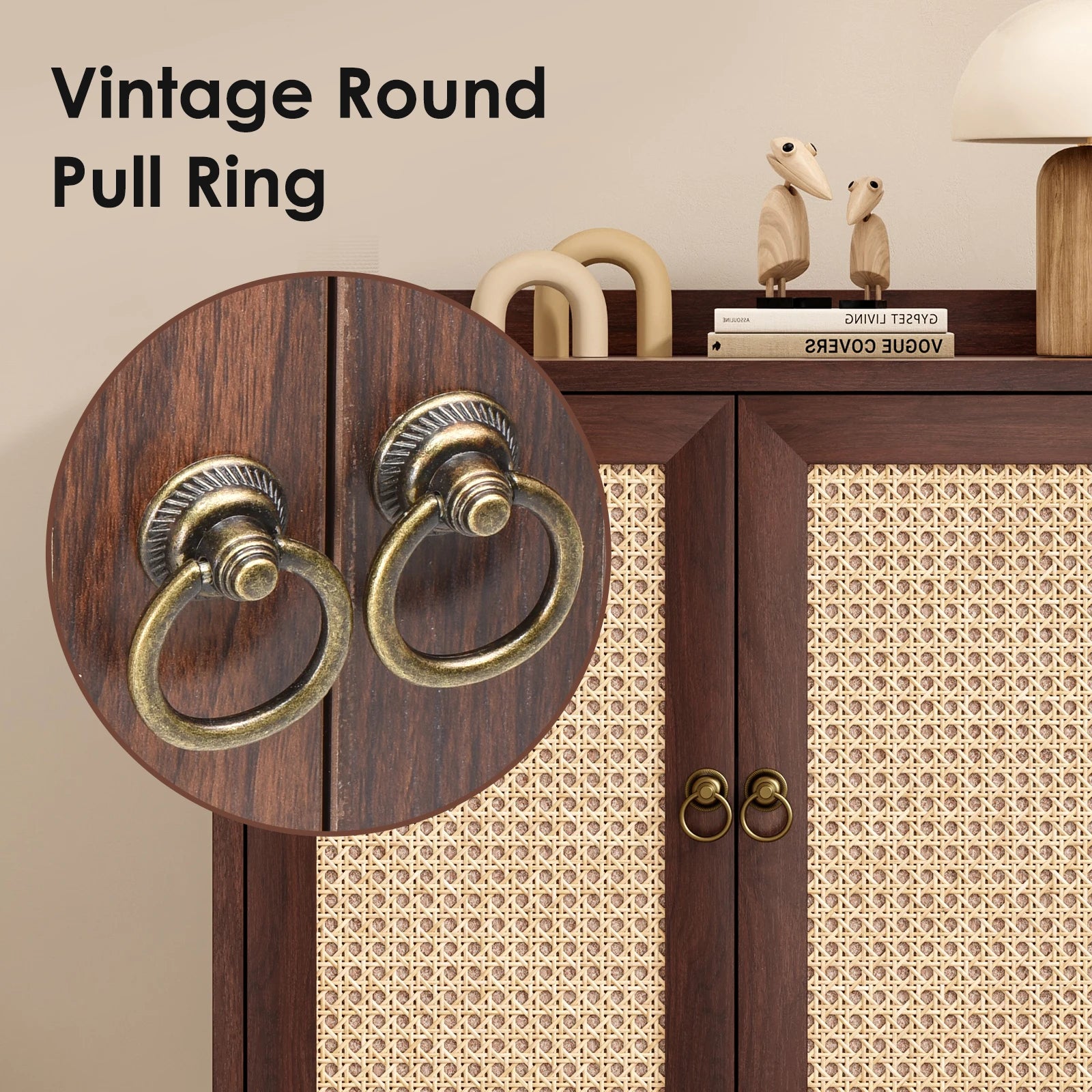 Sideboard Buffet Cabinet with Storage, Mid Century Modern Bar Liquor Cabinet with Rattan Doors for Dining Room