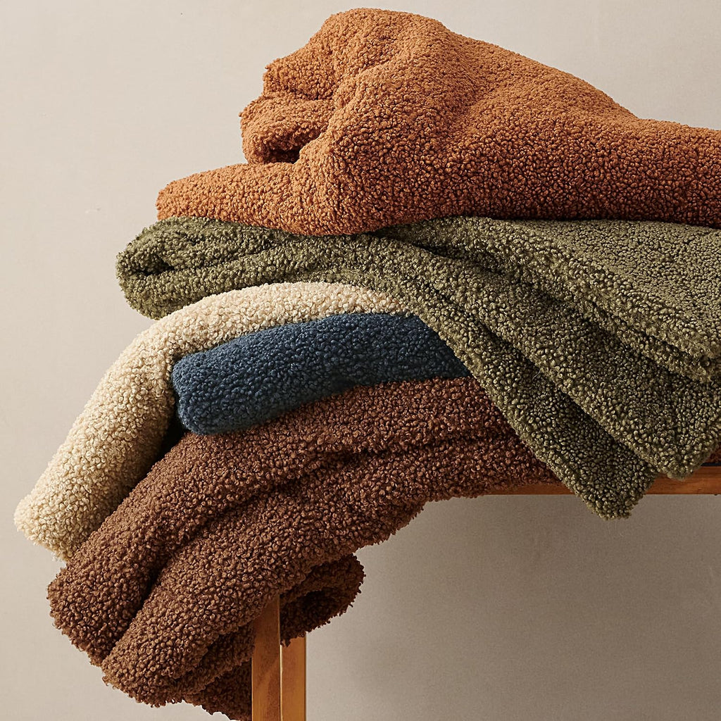 Hiend Accents Teddy Throw Blanket, 50X60 Inch, Dark Oak, Boucle Throw Blanket, Soft Cozy Classic Chic Casual Heavy Blanket, Modern Rustic Plush Comfy Warm Blanket for Bed, Sofa | Plush Woven Boucle, Soft Cozy Heavy Warm Blanket for Couch, Sofa, Bed, Moder