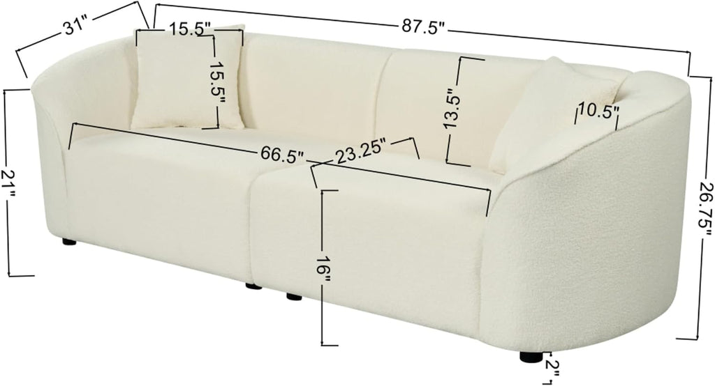 Comfy 87" Large Couch, Upholstered Loveseat with Extra Deep Seats, Boucle Sofa for Living Room, Apartment, Office, Classic Beige