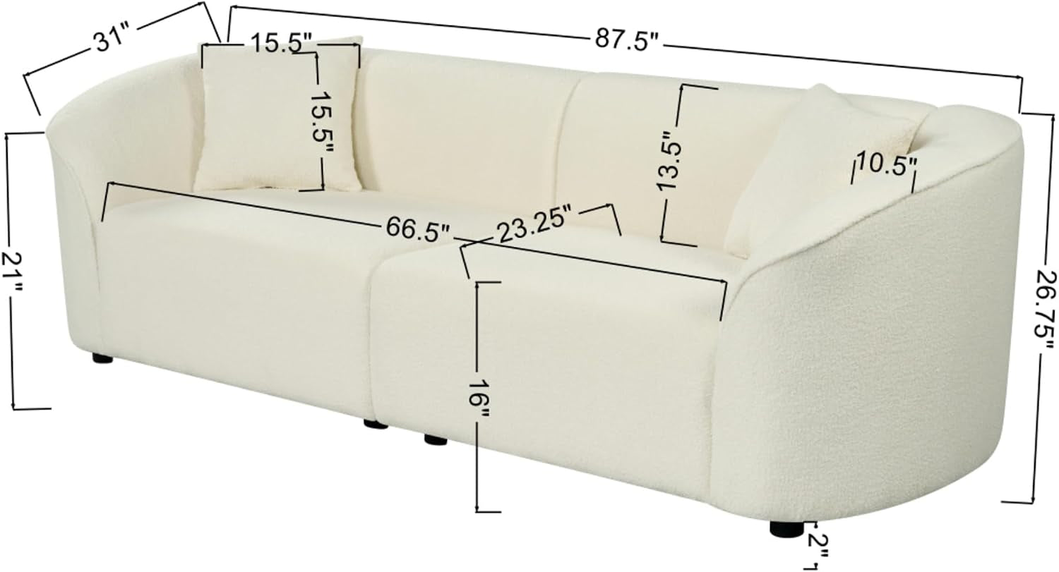 Comfy 87" Large Couch, Upholstered Loveseat with Extra Deep Seats, Boucle Sofa for Living Room, Apartment, Office, Classic Beige