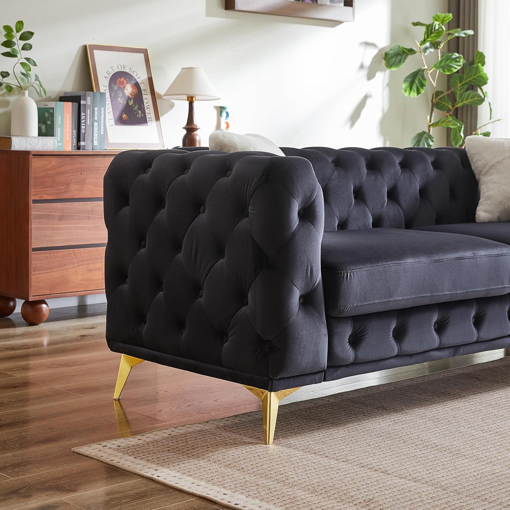 Chesterfield Loveseat, Modern Velvet Sofa Tufted Couch 2 Seater Deep Seat Chesterfield Sofa with Cloud Cushions for Living Room, Bedroom, Office, Apartment