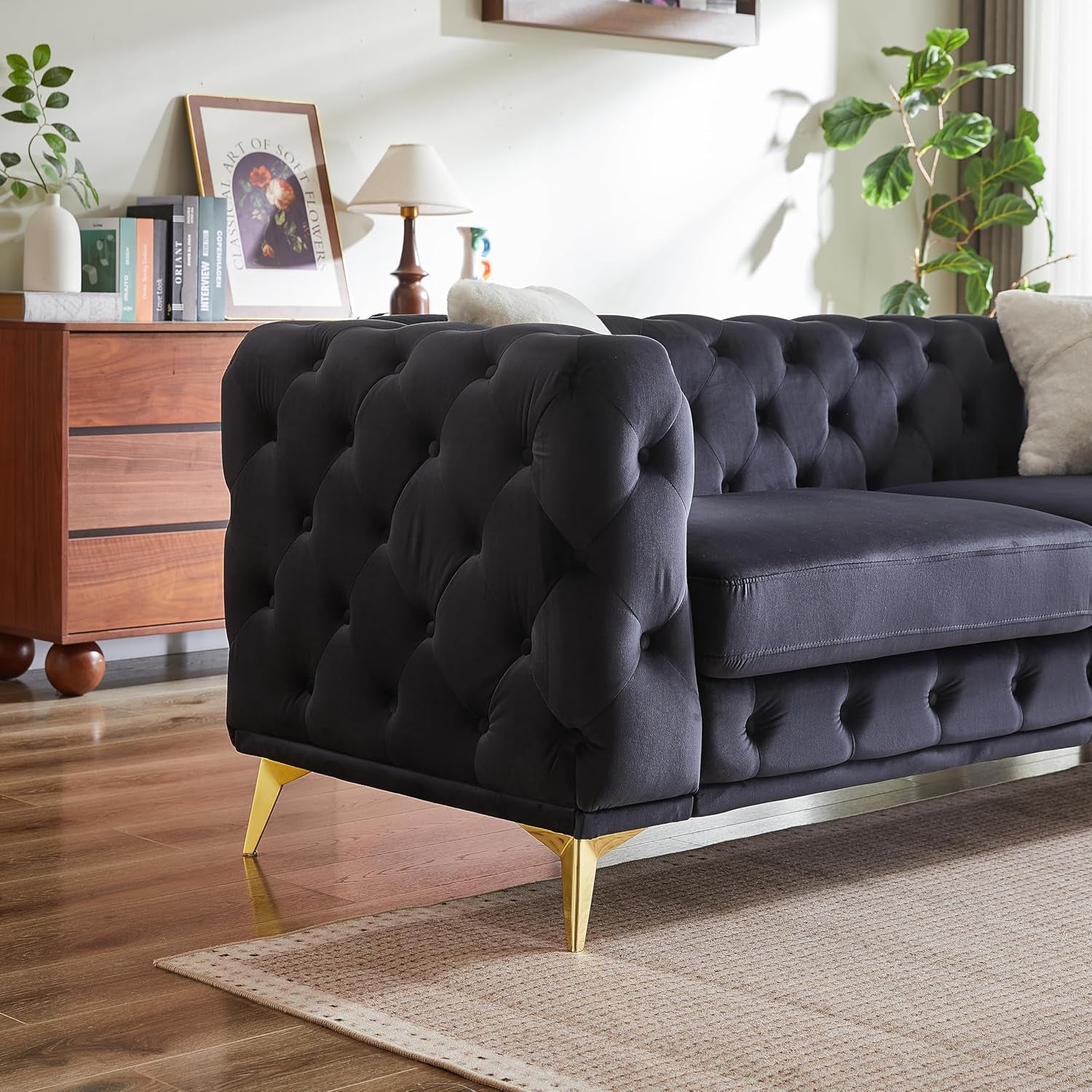 Chesterfield Loveseat, Modern Velvet Sofa Tufted Couch 2 Seater Deep Seat Chesterfield Sofa with Cloud Cushions for Living Room, Bedroom, Office, Apartment