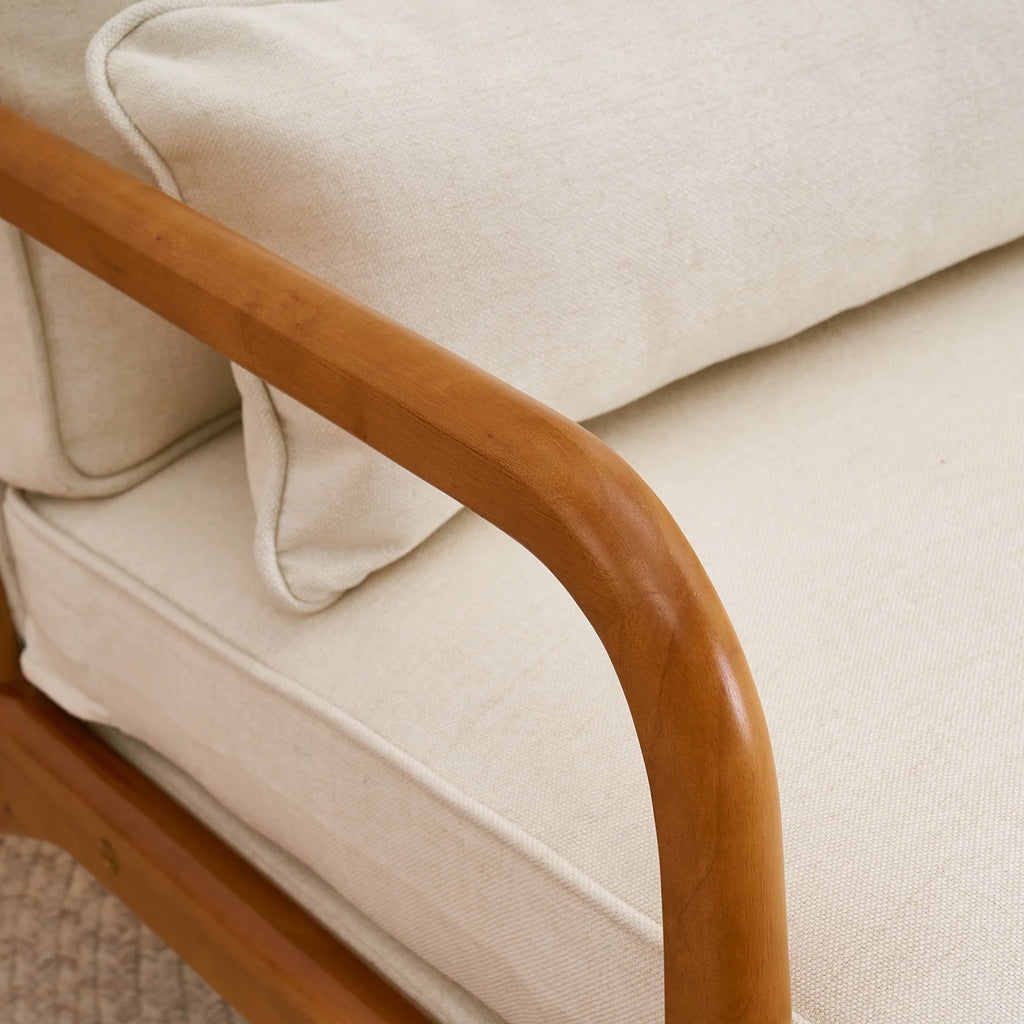 Modern Arm Chair Linen Fabric Upholstered Comfy Reading Accent Chair with Solid Wood Frame Beige