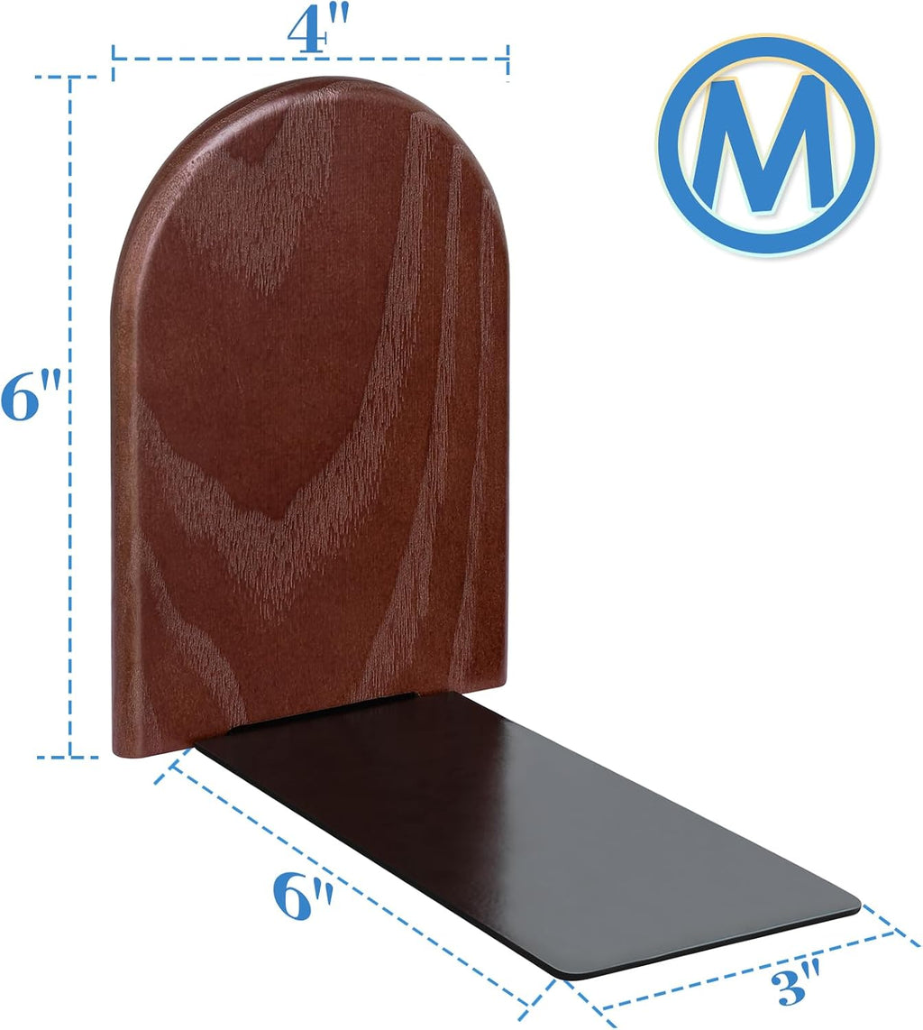 Book Ends, Sturdy Wooden Bookends for Shelves - Heavy Duty Non-Slip Book Organizers, Decorative Bookend Holders for Home Office, Library, Black Wood Universal Economy Bookend, Medium, 1 Pair