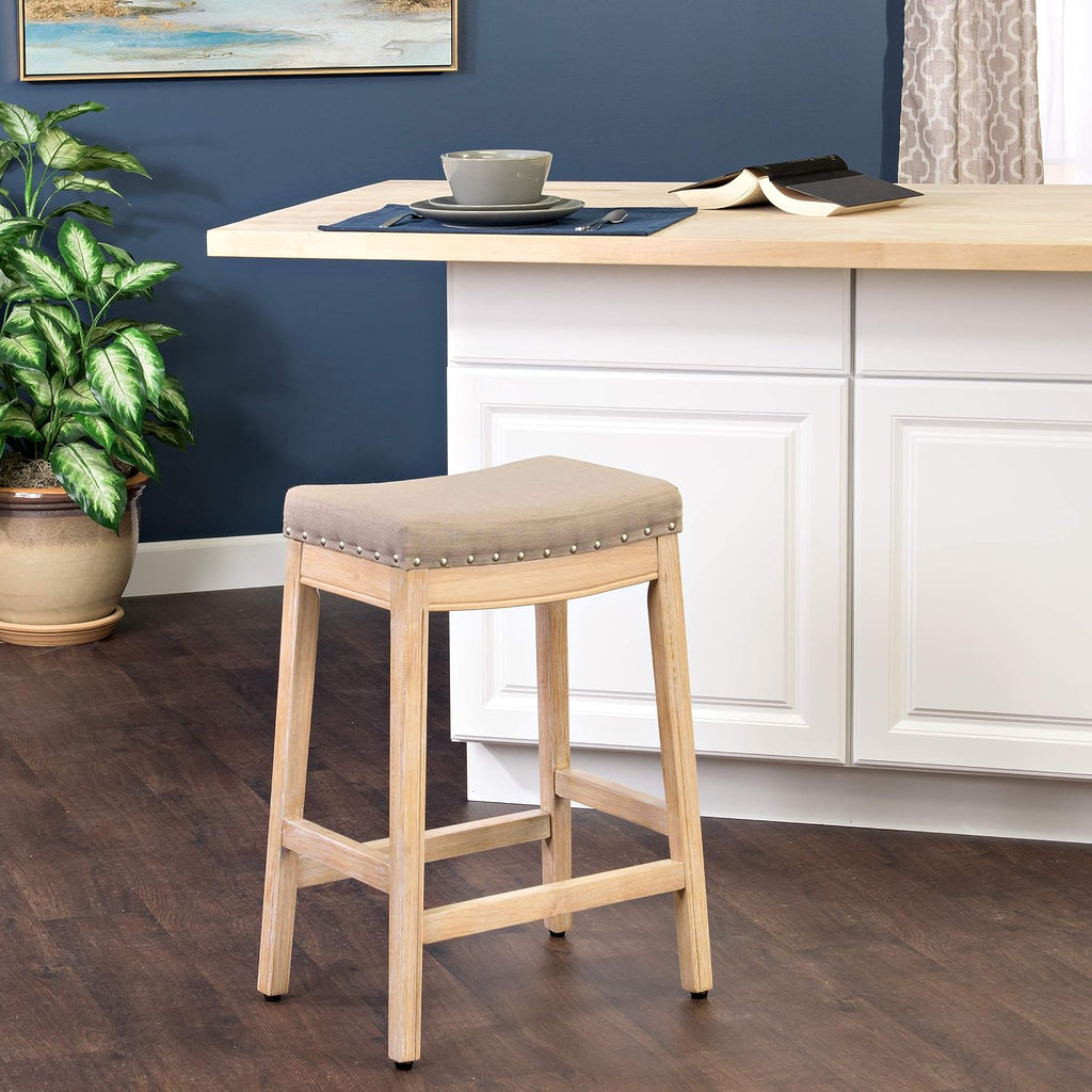 Home Decor | Backless Nailhead Trim Counter Height Bar Stools | 24 Inch Bar Stools | Decorative Home Furniture (Linen)