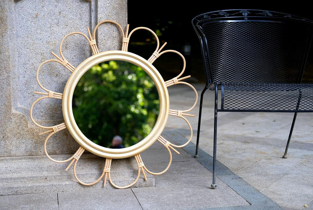27" Handmade Farmhouse Large Rattan round Mirror for Entryway, Living Room, Bathroom Hallway
