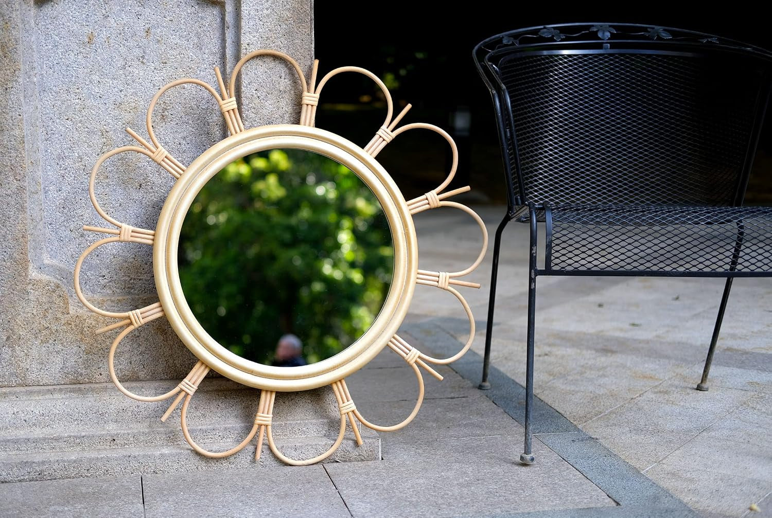 27" Handmade Farmhouse Large Rattan round Mirror for Entryway, Living Room, Bathroom Hallway